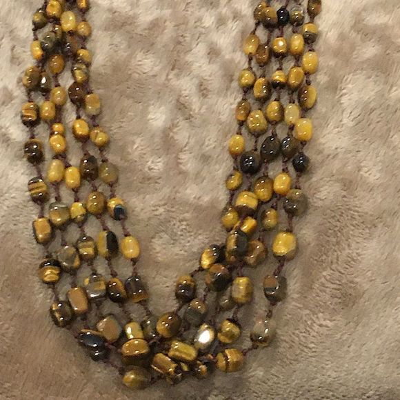 VINTAGE Faceted Tigers Eye Sterling Silver Four Strand Necklace - Picture 5 of 12